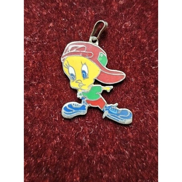 Vintage Tweety Bird Silver Enamel Charm Pendant - Picture 2 of 7